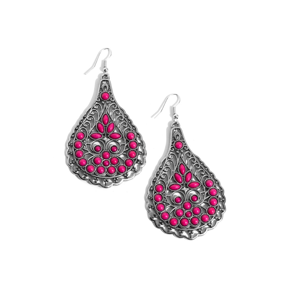 Elegant Silver and Pink Teardrop Earrings